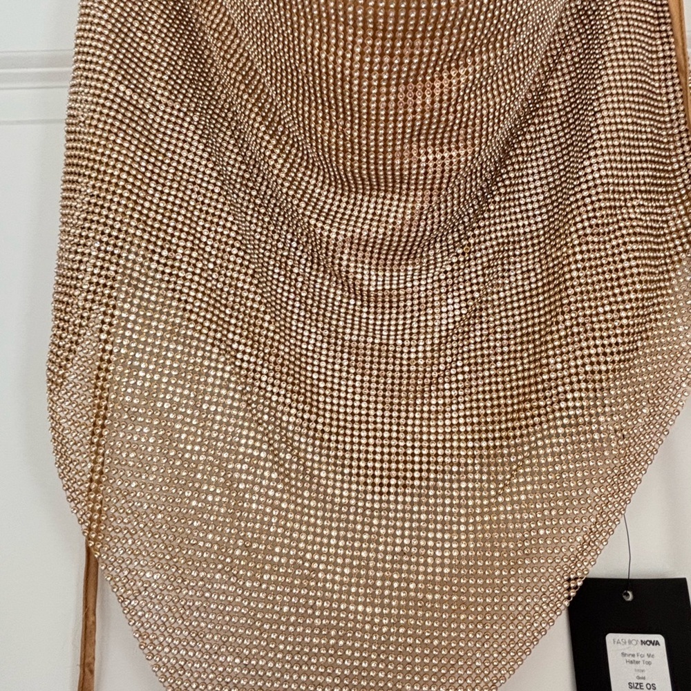 Fashion Nova Gold Rhinestone Mesh Top - Picture 11 of 14